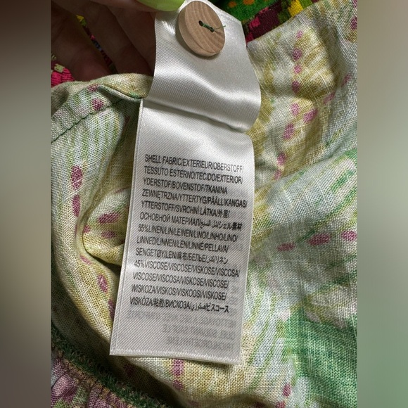 Farm Rio banana leaves off shoulder linen midi dress pockets belted - Picture 4 of 6